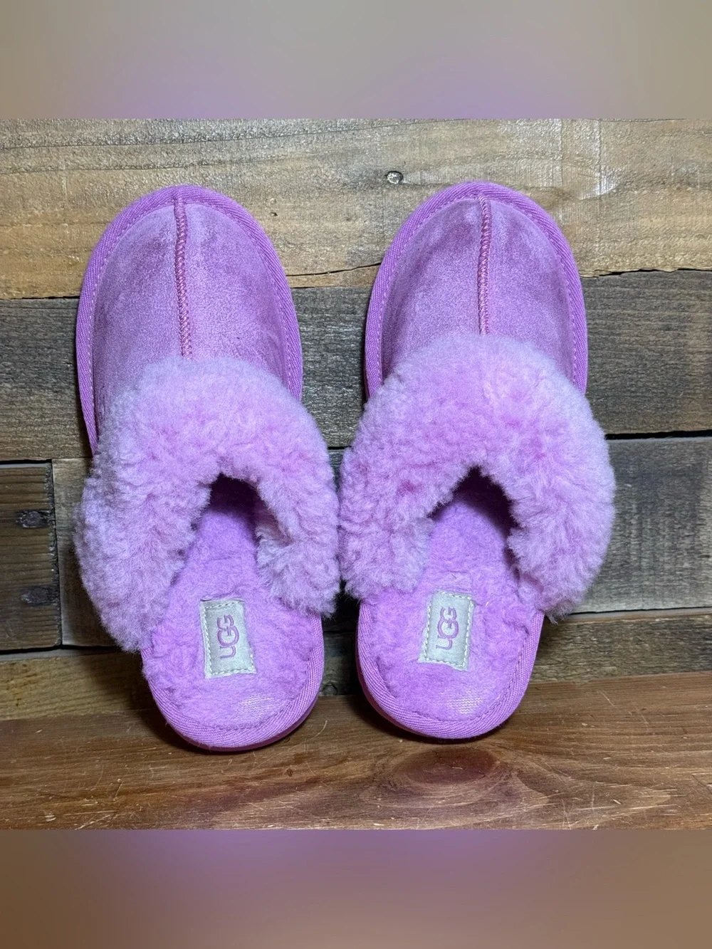 UGG Suede Cozy Shearling Slippers YOUTH 3 Purple Ruby Pink